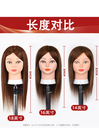 头模美发专用全真发假人头模型理发店可烫染剪18寸模特头练习公仔