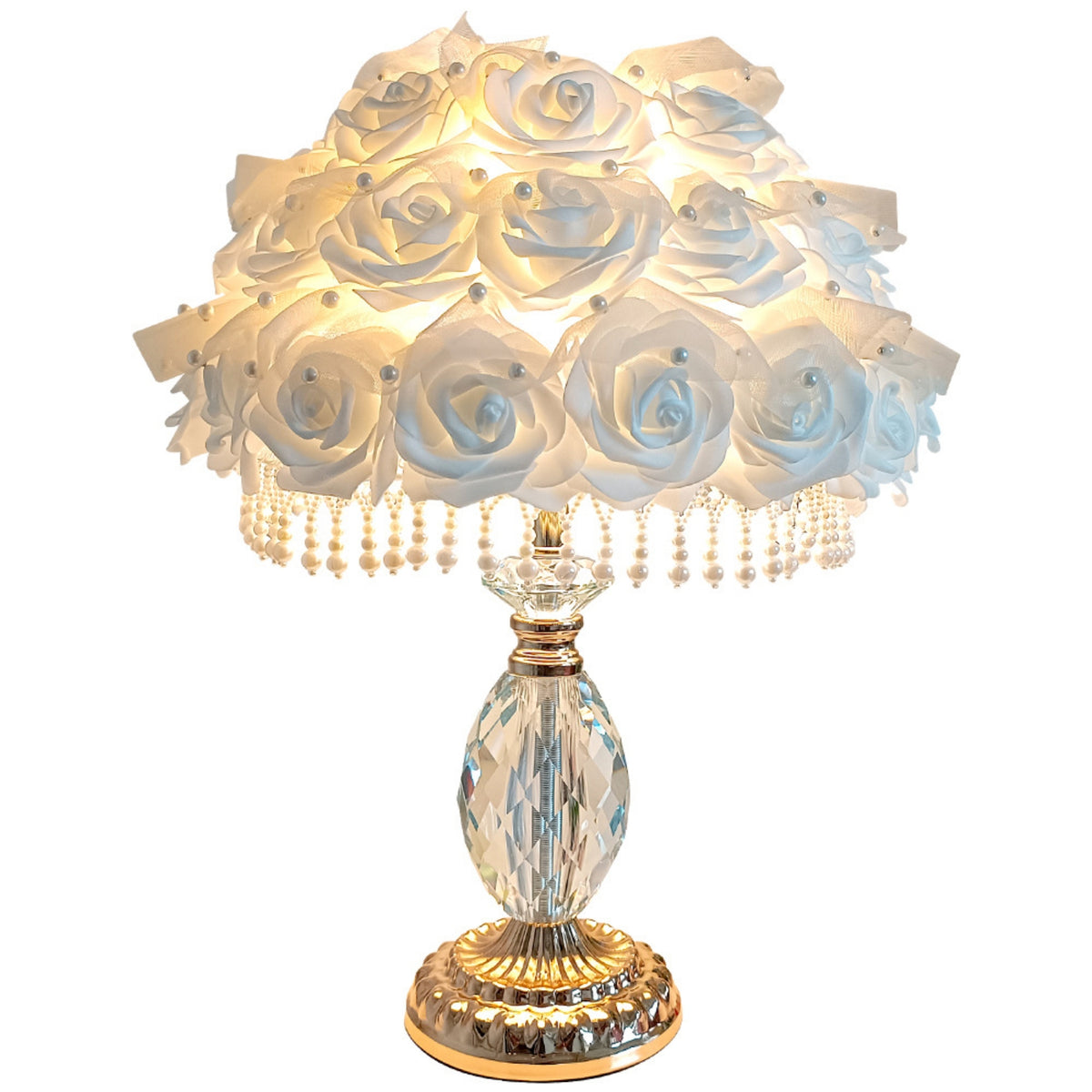 Lamp with Rose Shade Decorative Crystal Table Lamp Romantic Elegant for Women, Bedroom, Nightstand