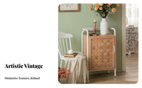 Bedside Table with Woven Door Distressed Finish Bedside Cabinet with Woven Door Vintage Design Farmhouse design for Living Room