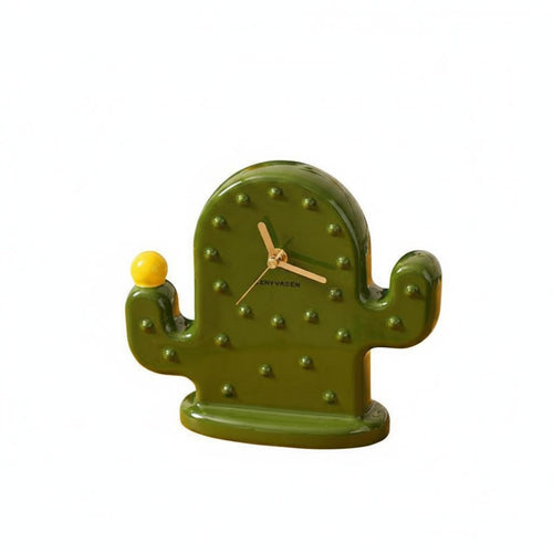 Ceramic Desk Clock Quiet Mechanism Green Novelty Table Clock Creative Home Decor Decoration for Bedroom, Living Room, Office