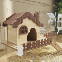 Acrylic Hamster Cage with Hamster Tunnel, Clear Hamster Cage 45cm for Dwarf Rodents, 360 Viewing Habitat with Removable Tray and 9 Accessories