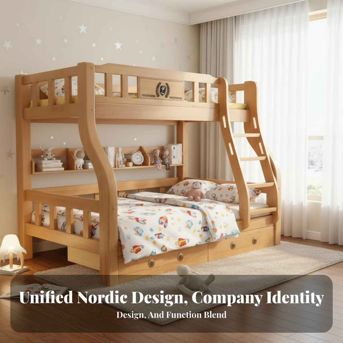 Solid Wood Bunk Bed Thickened Frame Kids Wooden Bunk Bed Heavy Duty children's Furniture for Teens, Parents, Small Areas, Shared Room, Apartment