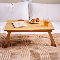 Foldable Bamboo Rattan Bedside Table, No Assembly Required, Natural Color, 50cm