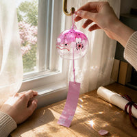 Japanese Style Glass Wind Chime with Cherry Blossom Design, Decorative Hanging Ornament for Gifts and Home Decor