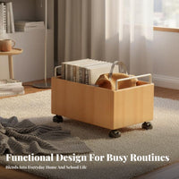 Rolling Book Crate Movable Organizer Bin With casters for Study Room, Homeowners