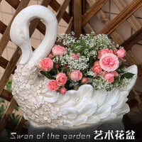 北欧现代天鹅花盆户外花园景观动物摆件罗马柱子庭院别墅造景装饰