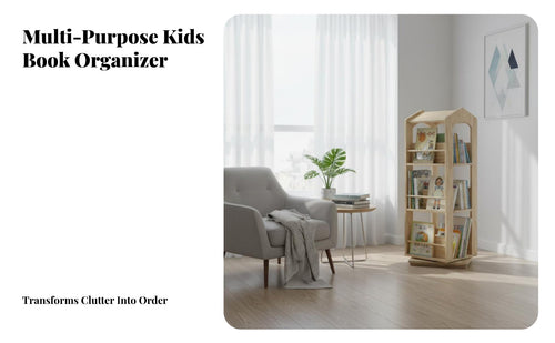 360-Degree Rotation Revolving Bookcase for Children Space-Saving Rotating Dollhouse Bookshelf Multi-Tier Child s' Furniture Sturdy Construction for Toddlers, Parents, Kindergarten, Playroom, Classroom, Nursery