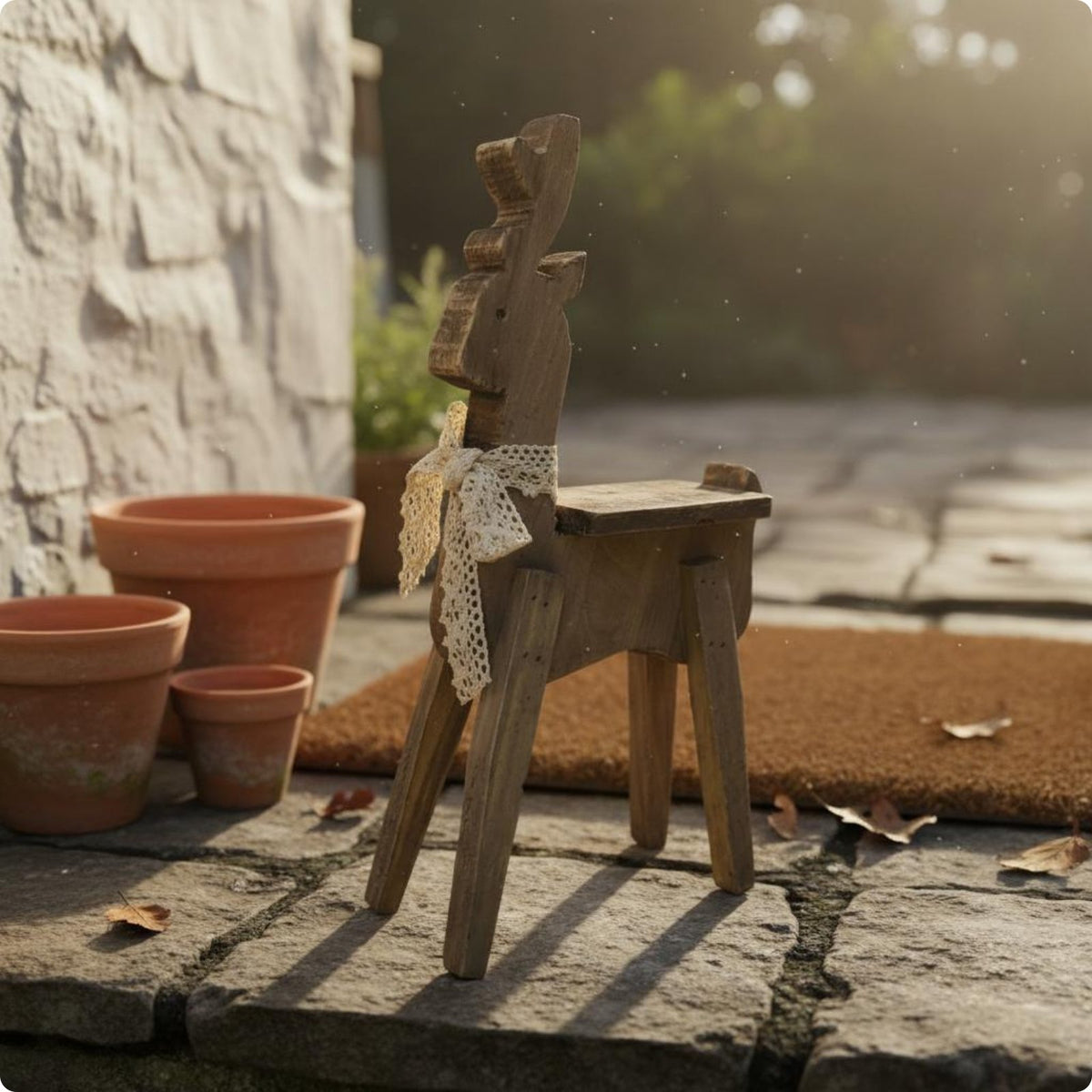 Distressed Wooden Deer Decor Miniature Wooden Deer Statue Collectible