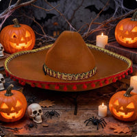 Mexican Felt Sombrero Decorative Balls Gold Trim Costume Hat Lightweight Fiesta Celebration Hat for Partygoers, Cosplayers