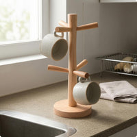 Wooden Cup Drying Rack Natural Wood Wooden Mug Holder Rustic Style