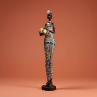 3 Pieces African Woman Statue Hand-Painted African Lady Figurine Resin Material