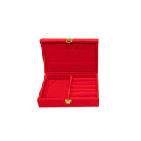Heirloom-Quality Red Velvet Jewelry Box Multi-Compartment Chinese Wedding Jewelry Box Secure Lock Closure for Bride, Engagement Ceremony