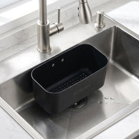 Kitchen Sink Drain Basket, Fixed Stainless Metal Rectangular Sink Strainer, Modern Vegetable Washing Basket and Sponge Holder Organiser