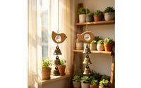 2 Pieces Wood Crystal Bell Ornament Gift Idea Wooden Bird Wind Chime Sun Catcher