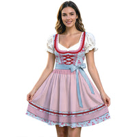 2026 Munich Oktoberfest Dress Floral Puff Sleeve High-Waist Tie-Back Halloween Costume