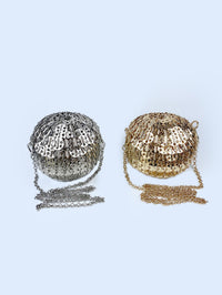 Silver Sequin Handwoven Spherical Box Bag