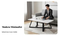 Light Luxury 2-Tier Rectangular Coffee Table Modern & design Living Room Furniture Marble Pattern Top Minimalist Design for Apartment Dwellers, Office Workers, Homeowners, Small Spaces, Reception Area