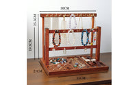 Wooden Jewelry Display Stand Three-Tier Jewelry Holder with Hooks Countertop Necklace Holder with Hooks Open-Frame for Boutiques, Vendors, Vanity, Craft Fairs, Market Stalls