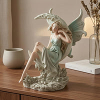 Fairy Girl Moon Figurine Winged Curved Moon Fairy Ornament Textured