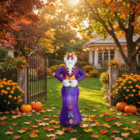 Skeleton with Floral Headwear Outdoor Inflatable Skeletal Woman Halloween Inflatable Skeleton Light Weight for Day of the Dead