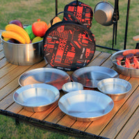 12 Pieces Camping Tableware Set Reusable Stainless Steel Mess Kit Easy to Clean Picnic Tableware Set for Picnics