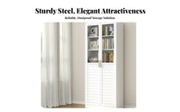 Dust-Proof Steel Bookcase with Doors Large Capacity Metal Bookshelf with Drawers Long-Lasting Construction Unrestricted Standing Storage Hutch Adjustable Shelves for Students, Book Lovers, Homeowners, Living Room, Home Office, Bedroom
