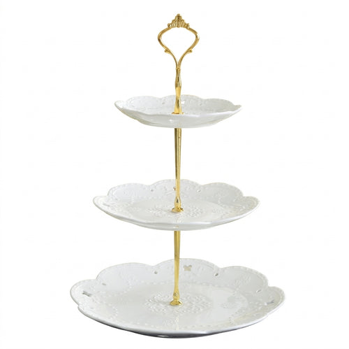 Tiered Ceramic Fruit Stand, Silver Crown