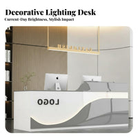 Modern Reception Desk Varnished Surface Ed Finish High Gloss Reception Sturdy Salon Front Desk Storage Stability Suitable for Spa Sales Center Corporate Setting Retail Store
