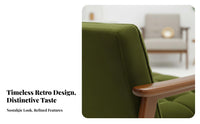 Japanese aesthetic Single-Seat Wooden Frame Armchair midcenturyera Modern Design Single paddinged Seat Vintage appeal Lounge Chair Space-Saving for Apartment Dwellers, Readers, Homeowners, Home Office, book alcove, Bedroom, Reception Area