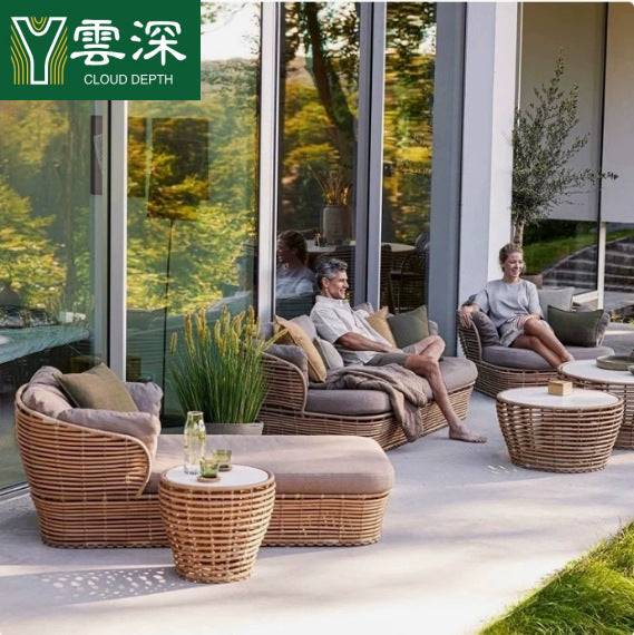 Outdoor PE Rattan Lounge Sofa Set with L-shaped Configuration