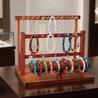 Wooden Jewelry Display Stand Three-Tier Jewelry Holder with Hooks Countertop Necklace Holder with Hooks Open-Frame for Boutiques, Vendors, Vanity, Craft Fairs, Market Stalls