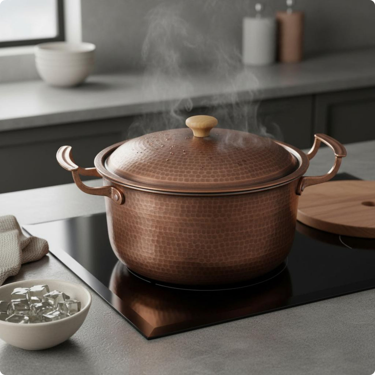 Handmade Copper Cooking Pot Induction Compatible Saucepan Gas Cooktop Safe