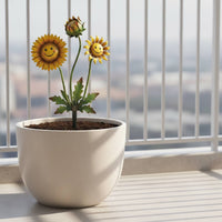 Sun-Shaped Flower Stake with Leaves Decorative Metal Yard Art Eye-Catching