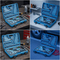 Automotive Mechanics Tool Set Chrome Steel Car Repair Tool Kit Polished Socket Set with Case Portable for Diyers, Garage, Workshop, Roadside Emergency