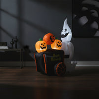Inflatable Specter with Pumpkin Cart Water Resistant Inflatable Halloween Decoration LED Inflate Yard Decoration for Lawn
