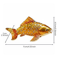 Alloy Golden Carp Figurine fishing ornament Rhinestone Accents Koi fishing Trinket Box for Office Desk, Dresser