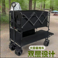 外贸专供户外野营小推车大容量快递买菜车双层露营摆摊营地手推车