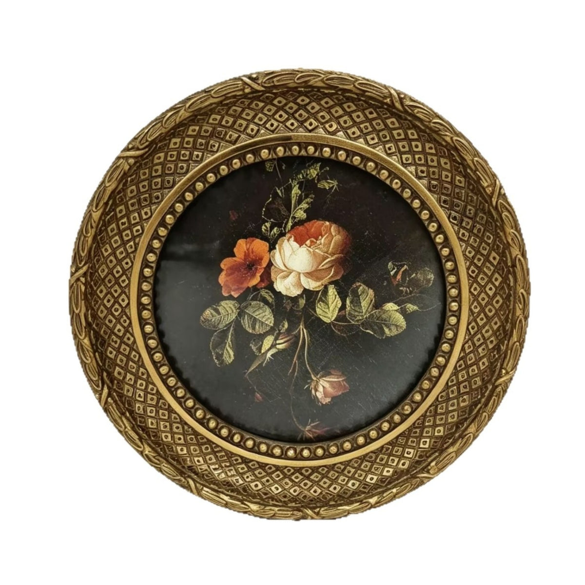 Round Frame with Floral Print Vintage Ornate Wall Frame Decorative for Hallway