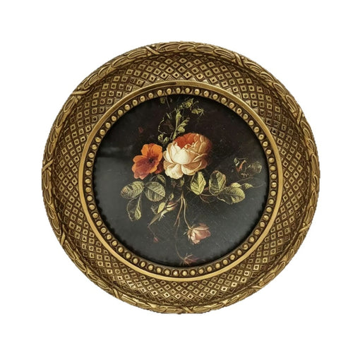Round Frame with Floral Print Vintage Ornate Wall Frame Decorative for Hallway