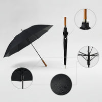 Large Umbrella with Wood Handle Water-Repellent 10 Rib Umbrella Heavy Duty Reinforced for Golf