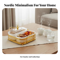 Nordic Design Nut and Fruit Serving Tray with Holder Compartmentalized Design Compartment Candy Dish Set Easy to Clean Divided Serving Tray with Lid Sturdy for Party Hosts, Parties, Family Gatherings, Holidays, Living Room
