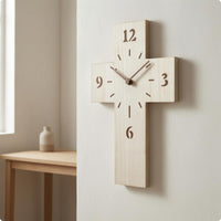 Cross-Shaped Wall Clock Engraved Numerals House Decoration Quiet Movement
