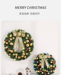 Christmas Wreath with Lights, PVC, Gold Bow and Pinecone, 60cm
