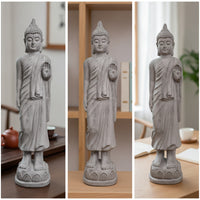 Antique-Style Standing Buddha Statue Textured Buddha Statue with Lotus Pedestal Tall Standing Resin Figurine Sculptural for Buddhists, Practitioners, Meditation Corner, Tea Room, Courtyard, Temple
