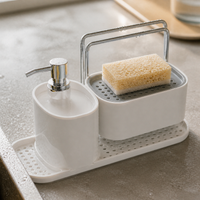 Upgraded Manual Press Soap Dispenser with Sponge Holder for Kitchen Countertop