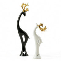 Deer Figurines with Gold Antlers Elegant Deer Ornament Golden for Shelf, Couples