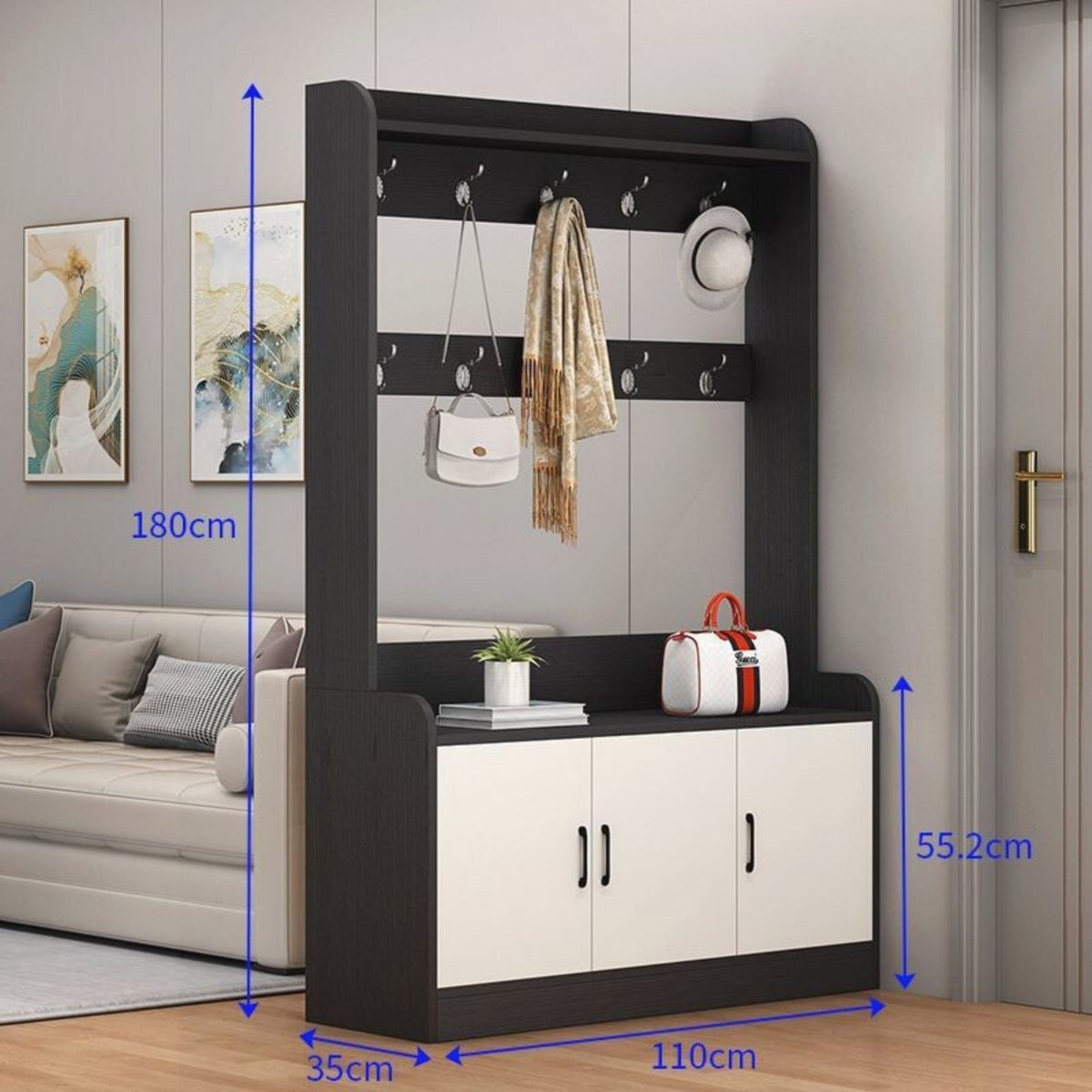 Entryway Coat Rack Shoe Storage Large Capacity Tree with Shoe Storage Versatile Design Entryway Bench with Coat Rack for Rentersway, Foyer