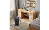 Stable Structure Computer Desk with Drawers Easy Assembly Computer Desk with Storage Rustic Wood Grain Household Furniture Lockable Drawer for Students, Gamers