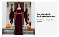 Medieval Witch Costume Retro Royal Design Hooded Dark Noble Gown Flared Sleeves