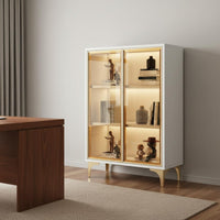 Multi-Layer Storage Bookcase with Glass Doors Large Capacity Modern Display Cabinet Built-in LED Lighting Home Furniture for Collectors